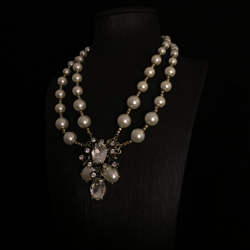 Nieuwe mode parel zirkoon bloem ketting oorbellen set hot selling dames sieraden parel trui ketting_voghion.com
