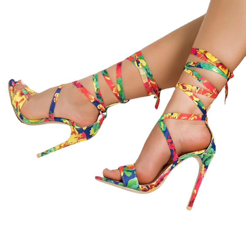 Colorful Fashion Sandals, Women's Summer Slim Loop Tie High Heel Sandals_voghion.com