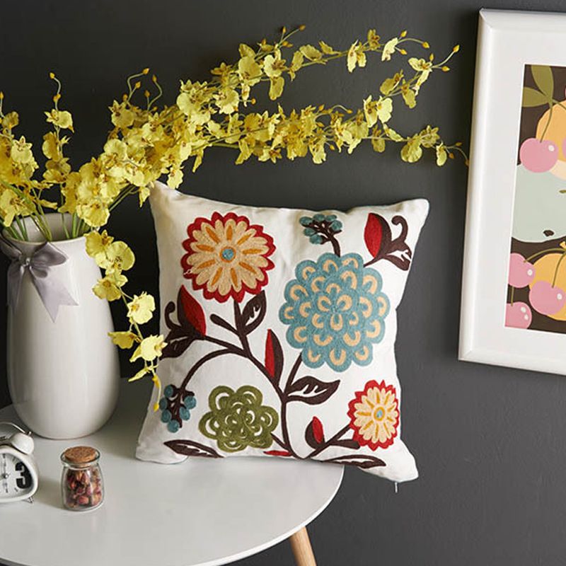 Factory direct high-grade cotton towel embroidery sofa pillow case flower and bird cotton embroidery cushion gift customization_voghion.com