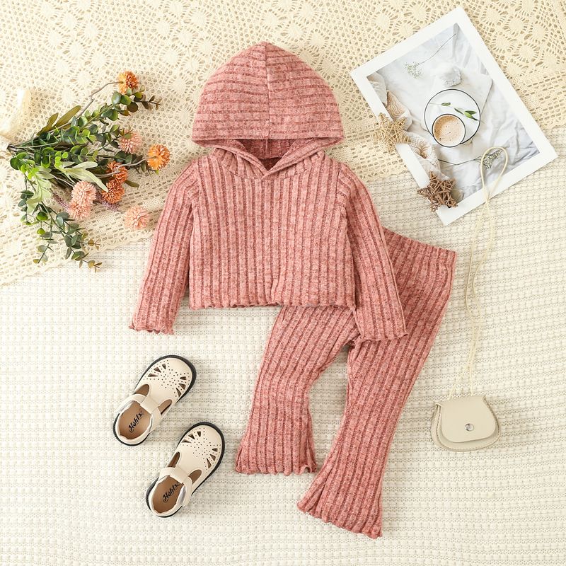 2024 Abbigliamento per bambini, stile carino, tinta unita, felpa con cappuccio, pantaloni a zampa d'elefante_voghion.com