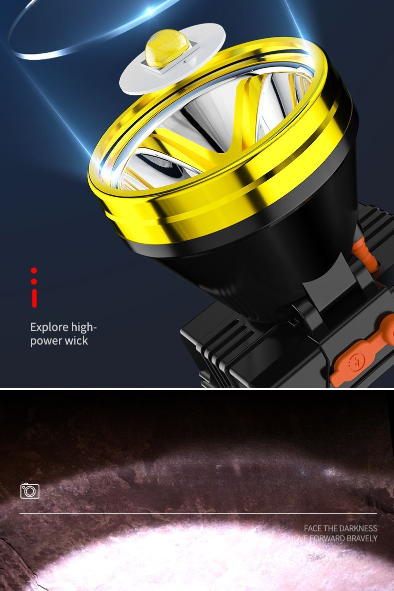 LED Headlamp High Brightness Range Rechargeable Waterproof Ultra Bright Head-Mounted Mining Lamp Long Battery Life_voghion.com