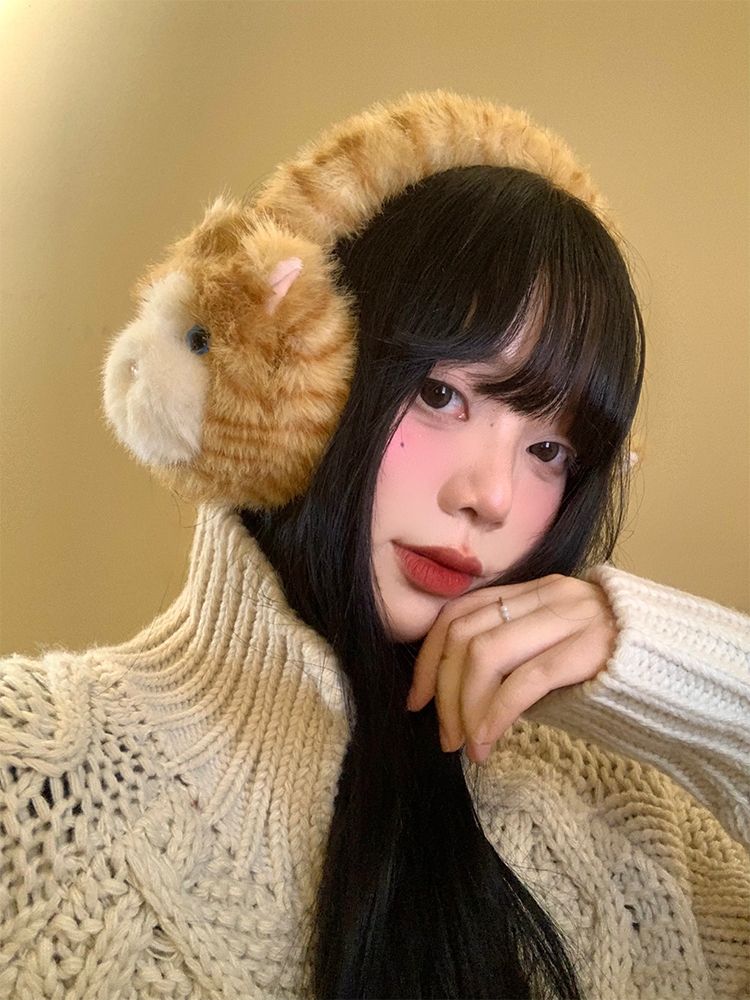 Cat Plush Earmuffs Women's Winter Plush Thickened Warm Earmuffs Riding Warm Ear Wrap Ear Cover Ear Warm_voghion.com