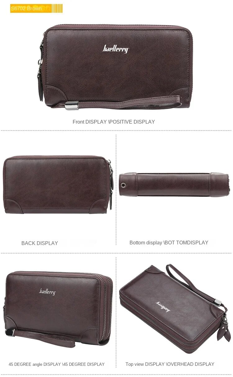 Portemonnee heren/modieuze nieuwe vintage portemonnee met lange clutch/dubbele ritssluiting_voghion.com