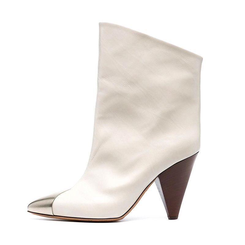 2025 Spring And Autumn New Cowhide Pointed Fashion Short Boots Large Size Women's High Heel Iron Toe Shoes_voghion.com