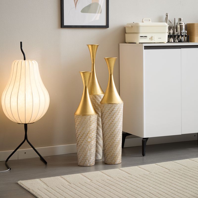 Floor Metal Vase Modern Style Decoration Home Woven Pattern Metal Vase 3-piece Set Gorgeous Home Decoration Large Glazed Metal Vase_voghion.com