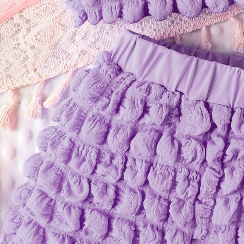 Ensemble d'été pour enfants, haut à manches courtes + short + sac à carreaux à bulles solides, couleur bonbon, ensemble pour filles_voghion.com