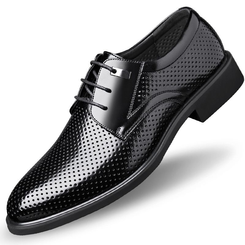 Zapatos de cuero para negocios de verano, con alzas, versión coreana informal con aberturas, para hombre._voghion.com