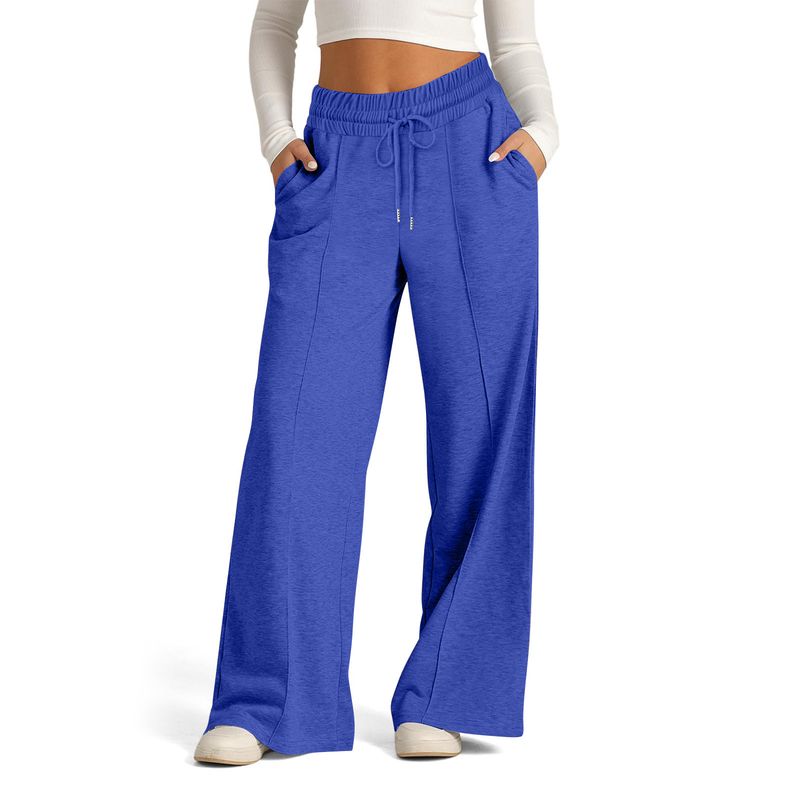 Vêtements pour femmes commerce électronique pantalons décontractés à jambe large à la mode avec cordon de serrage à la taille de couleur unie pour femmes_voghion.com