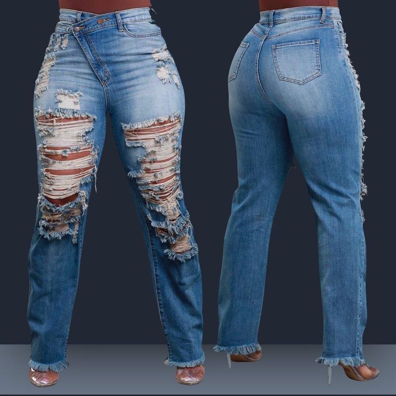 Abbigliamento donna autunno e inverno dritto personalità elastico in vita taglio nappa jeans_voghion.com