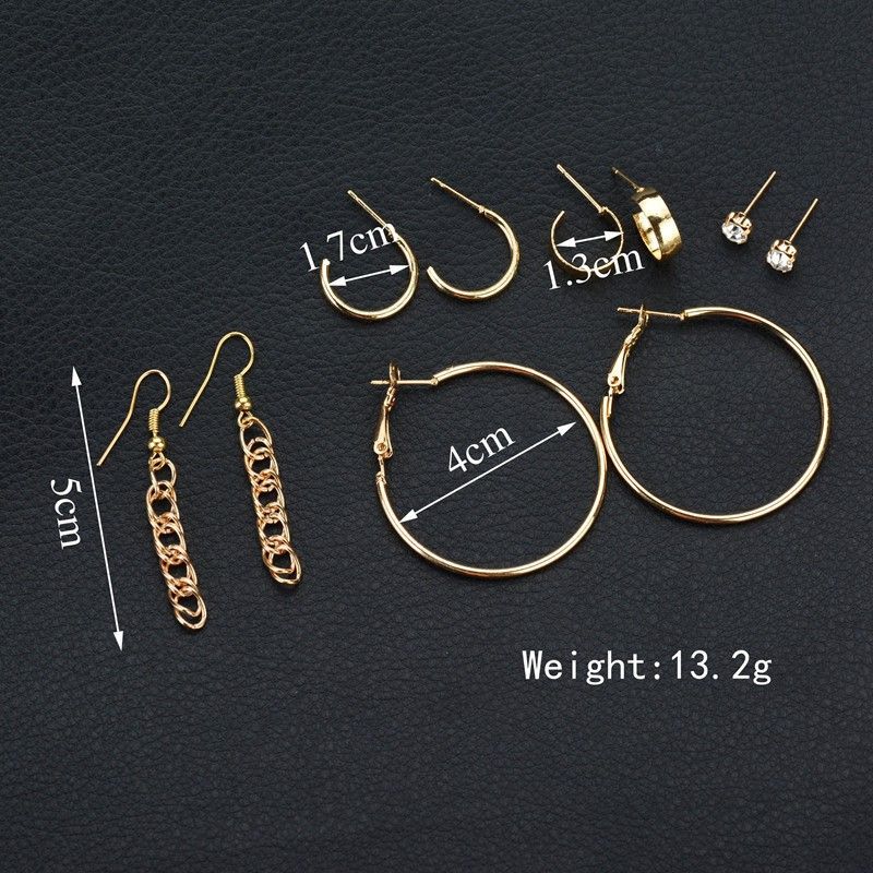 Kadın küpeleri Moda İşe gidip gelme Tarzı Zincir Küpeler ve Çıtçıt Seti Kadınlar için Basit Aksesuarlar Küpe Seti 5 Çift_voghion.com