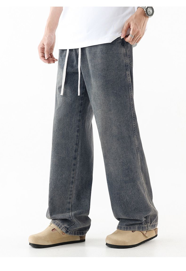Lässige Jeans mit Kordelzug – Relaxed Fit, High-Stretch Washed Denim für Herren (S-4XL, Stonewash Blau/Schwarz/Grau, trocknergeeignet)_voghion.com