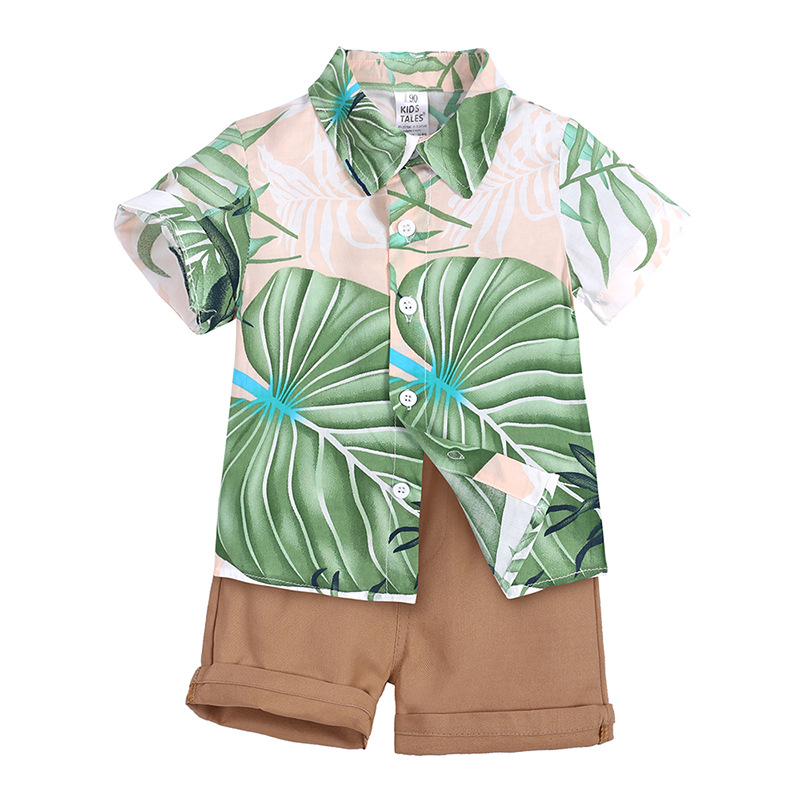 Mother&Kids Completo estivo per bambini Camicia a maniche corte stampata per ragazzi Set di due pezzi_voghion.com