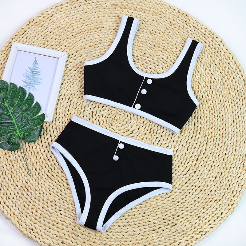Women's Clothing Black And White Simple Ins Style Split Swimsuit Bikini_voghion.com