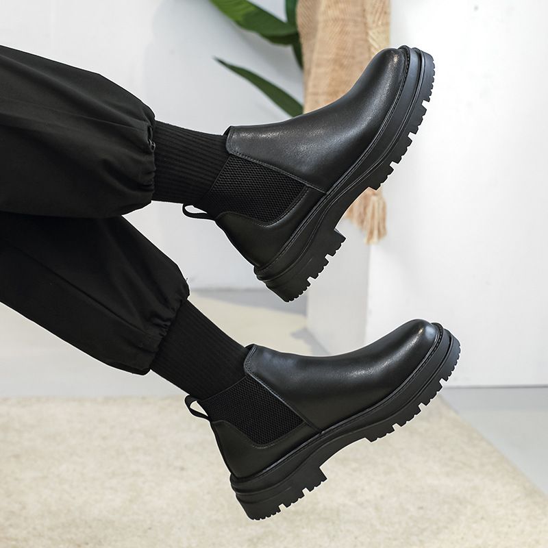 Retro Tooling Boots Thick-soled Heightened Lazy Foot-covering Martin Boots Genuine Leather Chelsea Short Boots_voghion.com