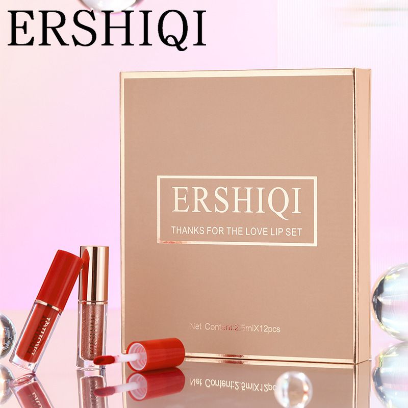 ErshiQi 12 color book set with matte pearl non stick cup lip gloss lipstick_voghion.com