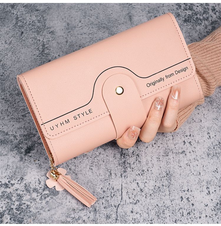 Sieviešu garais, trīskārši saliekamais maciņš, izskatīgs, izturīgs, lielas ietilpības mobilā tālruņa maciņš_voghion.com