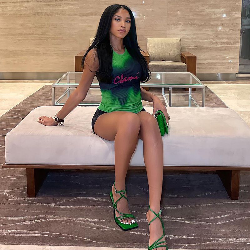 Q23TP185 Maglietta senza maniche con stampa tie-dye, a maniche corte, da donna, estate 2025, nuova moda_voghion.com