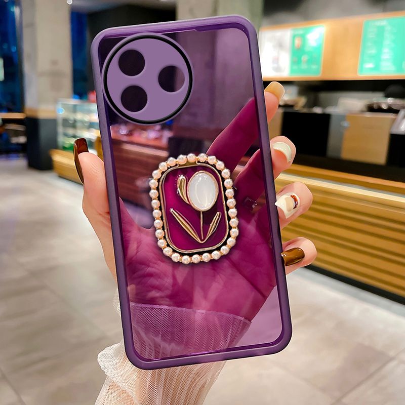 Handyhülle für itel S24 mit Ständerhalter in Blumenform, rundum Schutz für die Kamera, transparente Softcover_voghion.com