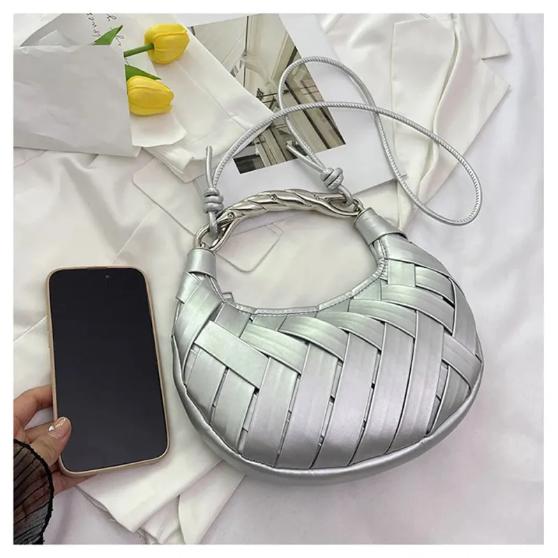 La sensazione di lusso di intrecciare borse da donna in PU, borse della spazzatura alla moda e tracolle con texture sociali quotidiane_voghion.com