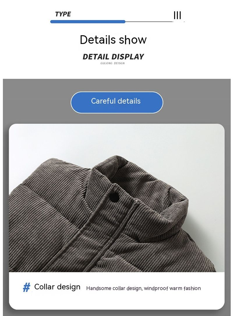 Vīriešu korejiešu versijas velveta ikdienas dūnu kokvilnas silta ziemas āra veste H838_voghion.com