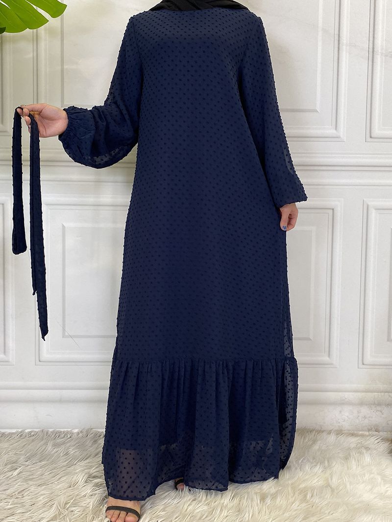 Laatste moderne mode Ruffle Polka islamitische kleding Kaftan met voering Vrouwen moslim Maix Casual jurk Abaya_voghion.com
