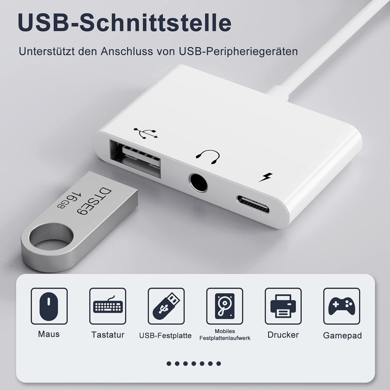 Adapter LXJTHT, adapter 3 w 1 typu C do USB OTG + adapter gniazda słuchawkowego 3,5 mm + port szybkiego ładowania PD 60 W, kompatybilny z_voghion.com