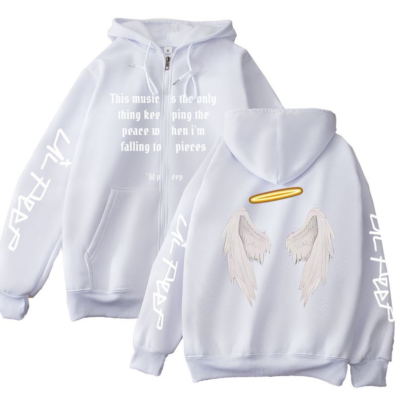 Felpa con cappuccio streetwear con stampa ali d'angelo - Felpa oversize con cerniera per donna | Pullover unisex alla moda | Comodo misto cotone | Colori assortiti (S-XXXL)_voghion.com