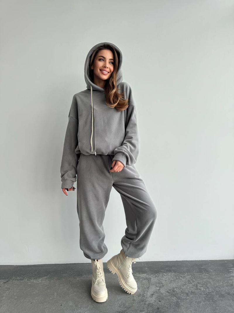 Conjunto de sudadera con capucha extragrande y pantalón jogger para mujer - Conjunto de dos piezas con forro polar en gris y caqui | Comodidad con cordón y estilo urbano_voghion.com