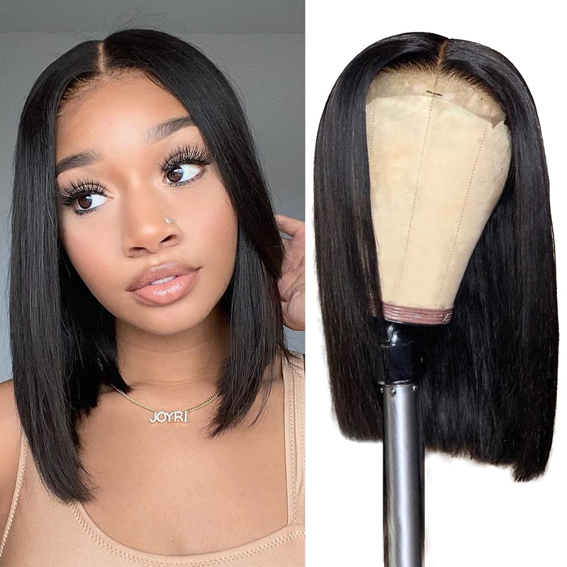 Venda quente brasileiro curto frente reta 13x4 transparente frontal perucas de cabelo humano para mulheres negras 4x4 fechamento renda bob peruca_voghion.com