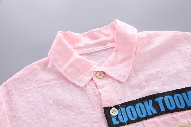 Children's thin men's lapel short sleeved summer casual children's single breasted shirt two-piece set_voghion.com