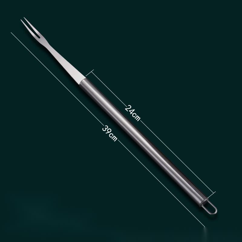 Tibetisches Edelstahl-Set, Lammkeulenhalter, Grillmesser und -gabel zum Braten eines ganzen Lamms im Freien_voghion.com