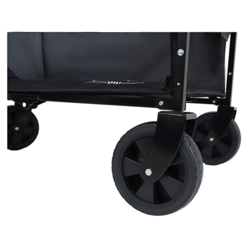 All-in-One Convertible Folding Camping Wagon Cart: Bench Seat, Storage Compartment & Included Dog Tether, Black/Gray_voghion.com