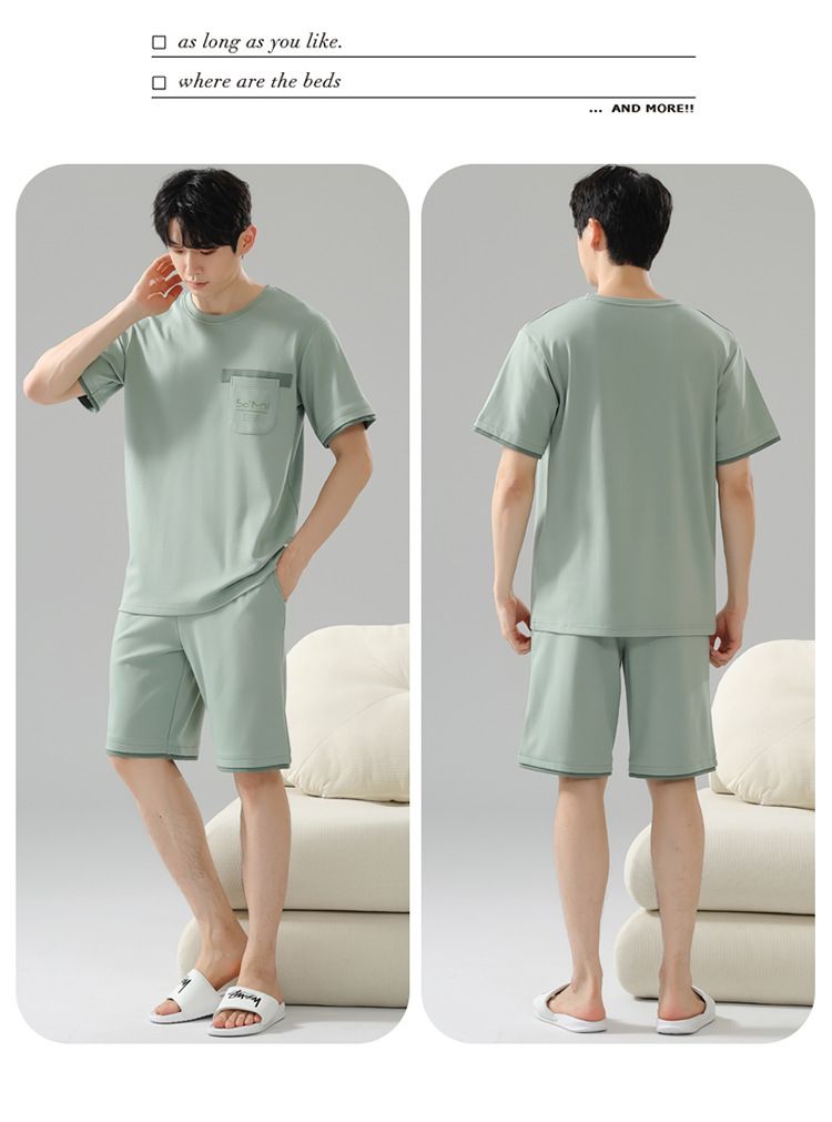 Sommerpyjama Herren Reine Baumwolle Dünn Schlichte Lässige Oberbekleidung Rundhals Pullover Kurzarm Shorts Baumwolle Heimkleidung Set_voghion.com