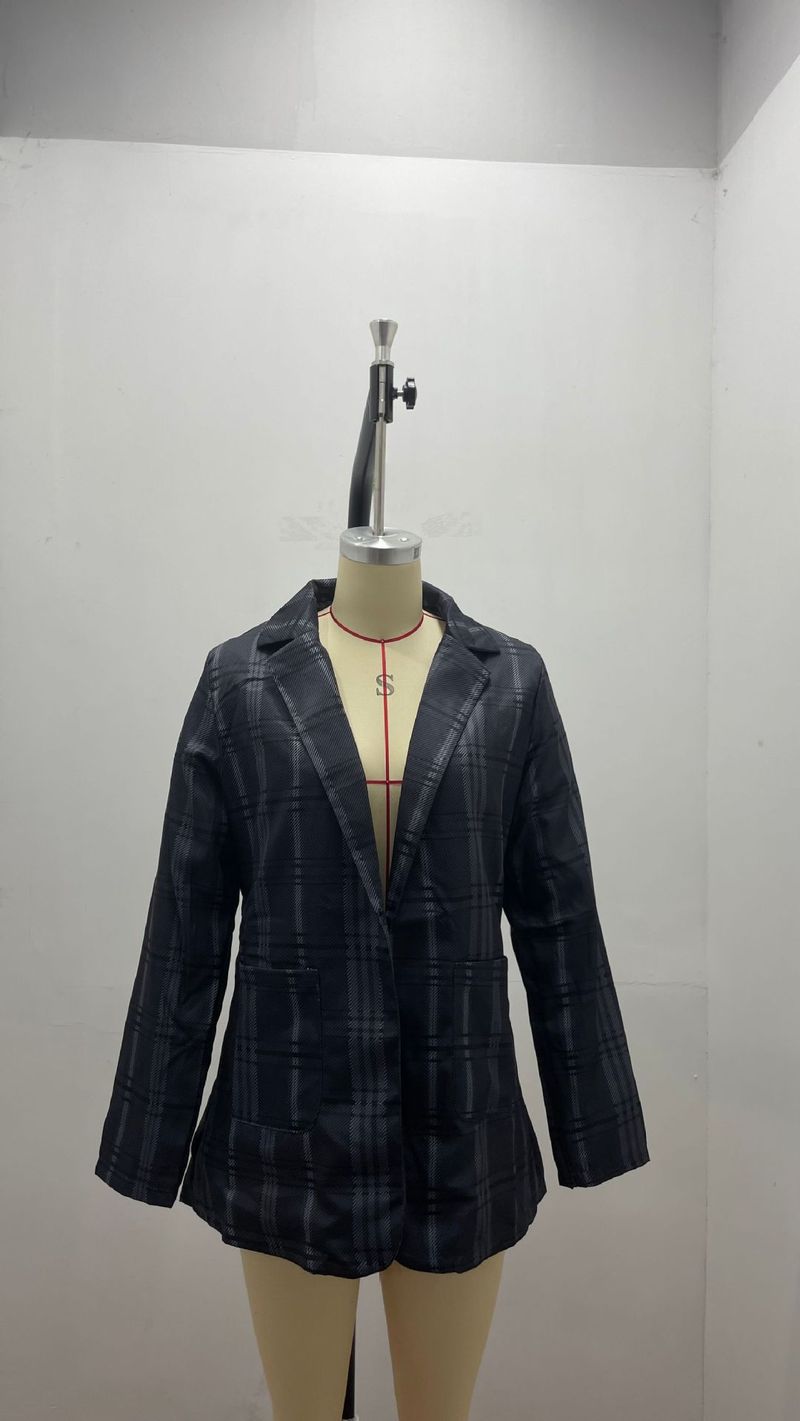 2024 neue Damenmode Plaid Casual mit Revers, Slim Fit Strickjacke, Anzugjacke für Damen_voghion.com