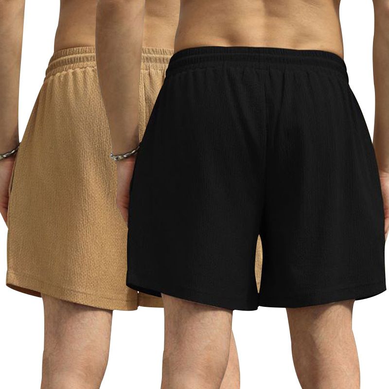 Lot de 2 shorts d'été décontractés pour homme, coupe trois-quarts, doublés, à séchage rapide et double épaisseur, tissés_voghion.com