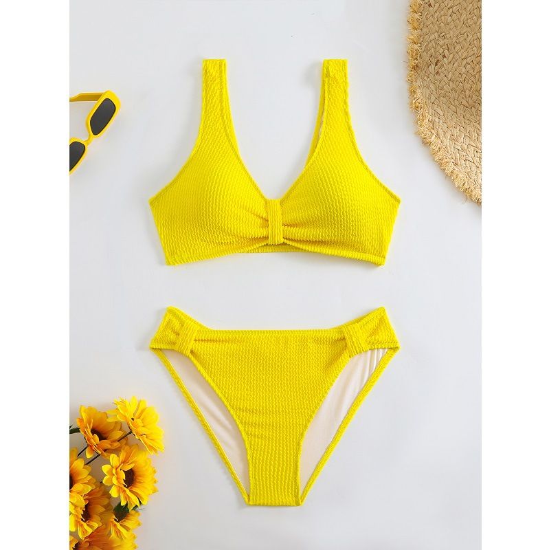 Separate Solid Color Bikini With High Waist Cover_voghion.com