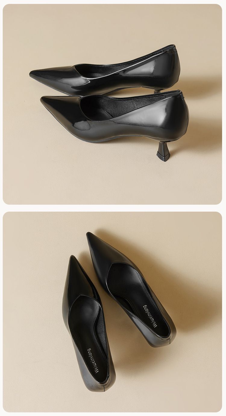 Schwarze Pendler-Arbeitsschuhe, leichter Mund, Stiletto-Einzelschuhe, weiche Sohle, Katzenabsatz, Temperament, High Heels für Damen_voghion.com