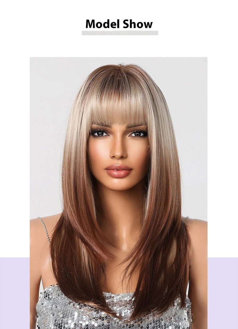 Ny produkt av hög kvalitet Qi Liu Hai Golden Gradient Brun Layered Micro Curled European and American Peruk_voghion.com