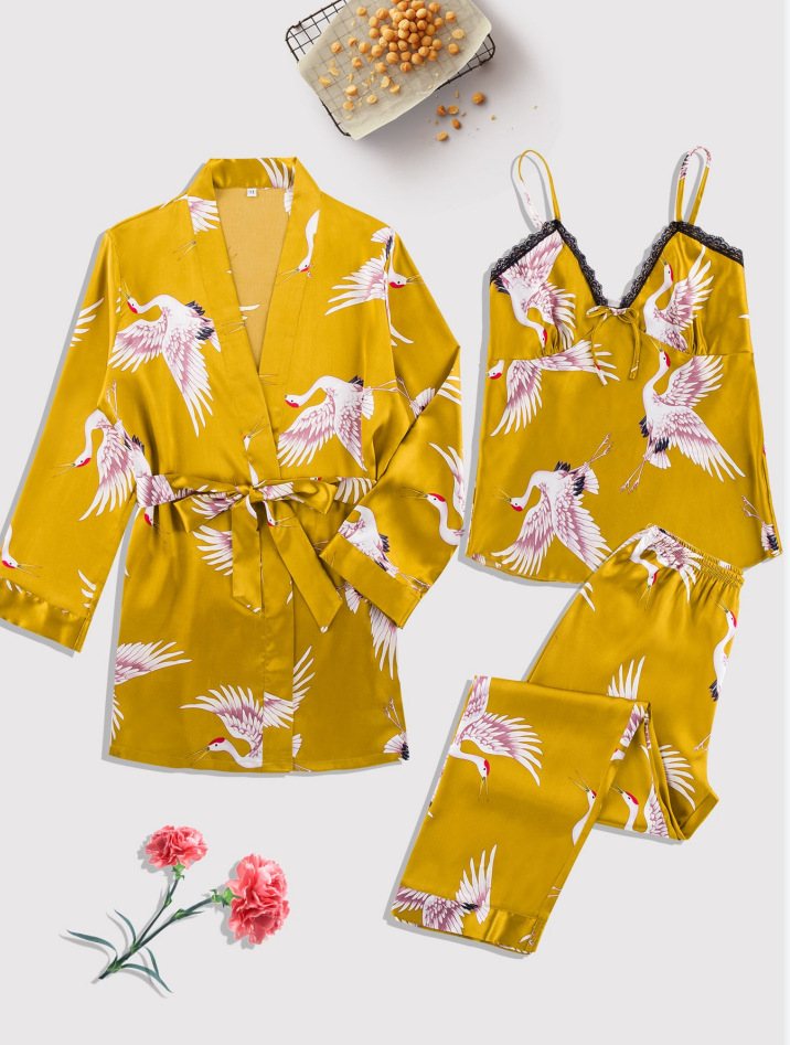 Sexy Unterwäsche für Damen mit Brust-Eisseide, dreiteiliger Pyjama, verführerische sexy Hosenträger_voghion.com
