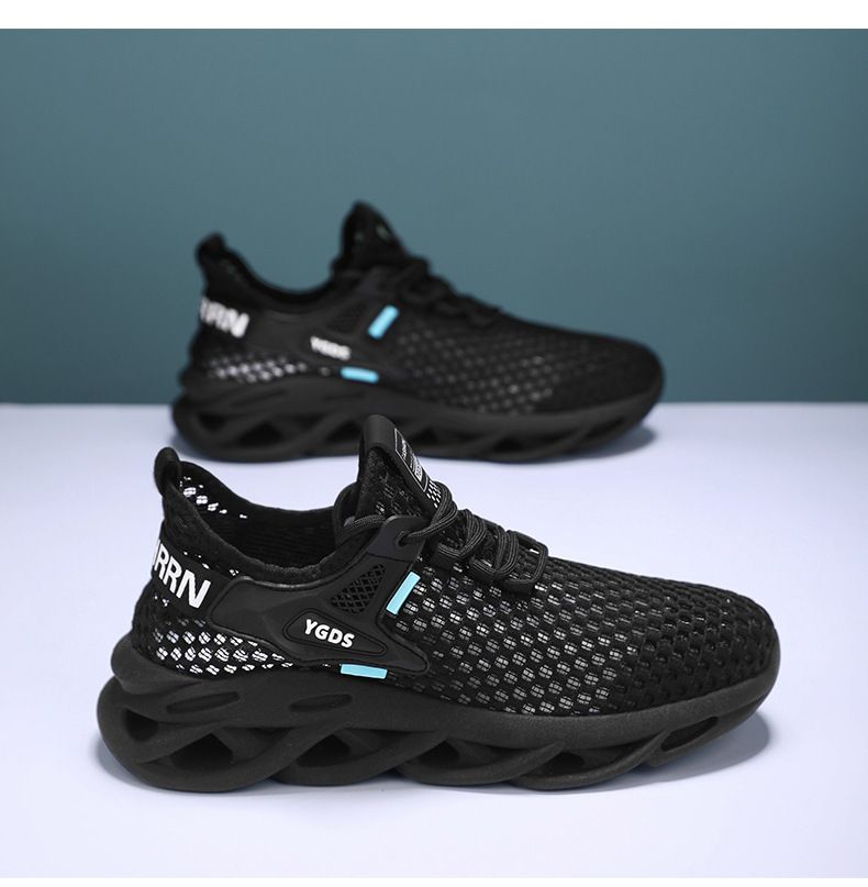 Atmungsaktive Mesh-Freizeit-Sneaker für Herren – leichte, bequeme Laufschuhe zum Laufen, fürs Fitnessstudio und für den Alltag (Blau/Beige/Schwarz)_voghion.com