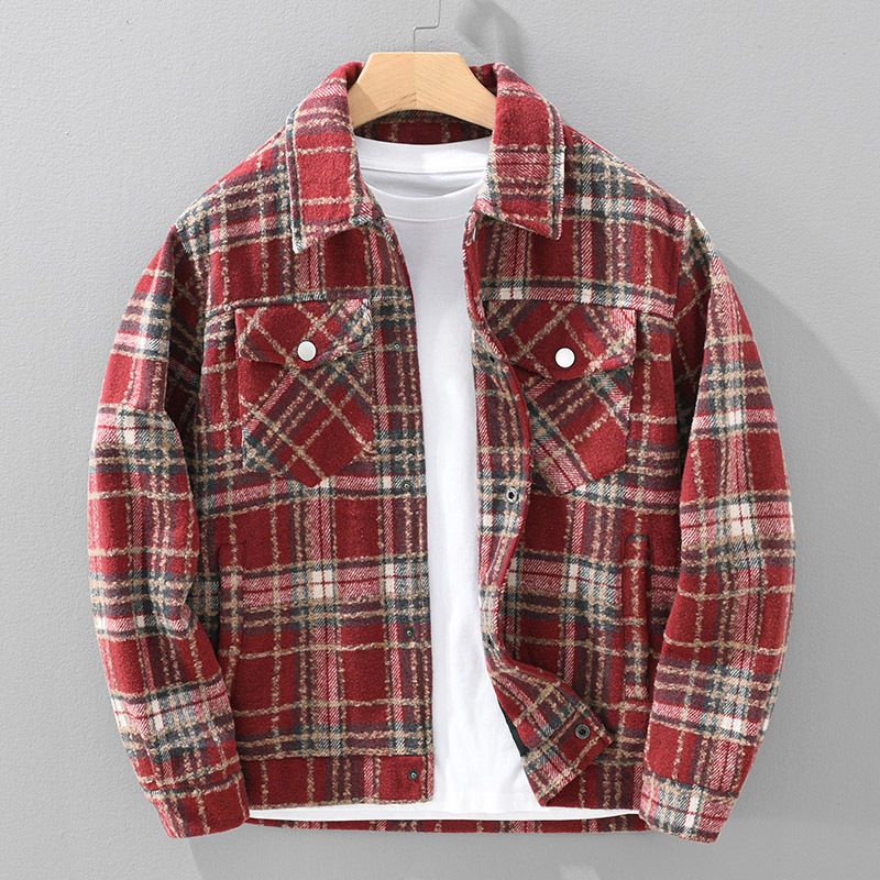 Retro Plaid Lapel Shirt Jacket, Men's Trendy Brand Autumn Loose And Versatile Casual Jacket_voghion.com