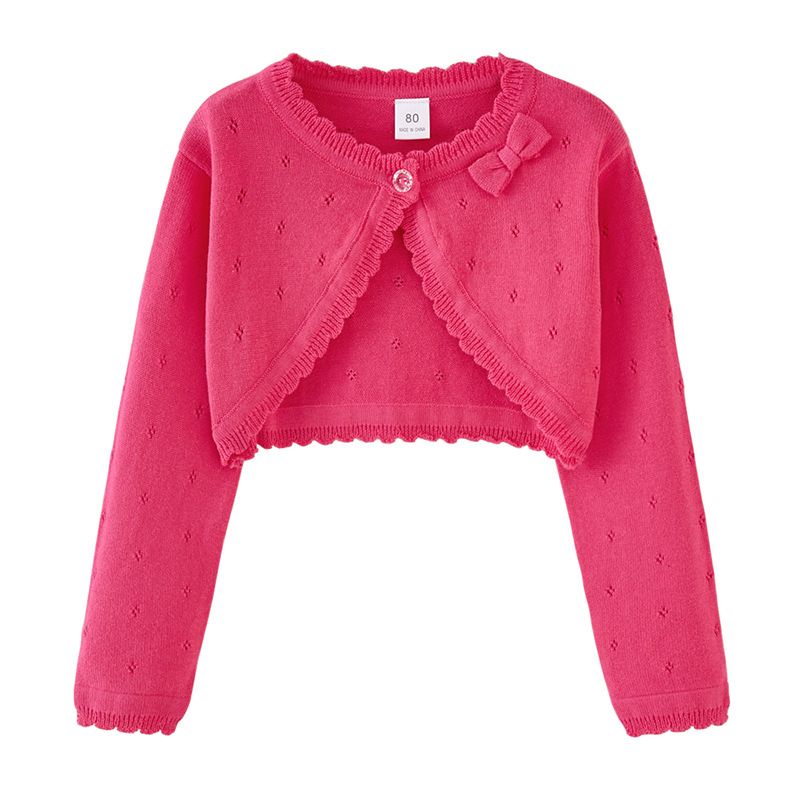 Leichte Strickjacke mit Schleife für Mädchen – 100 % Baumwolle, Sommerüberwurf (80–140 cm, 6 Farben)_voghion.com