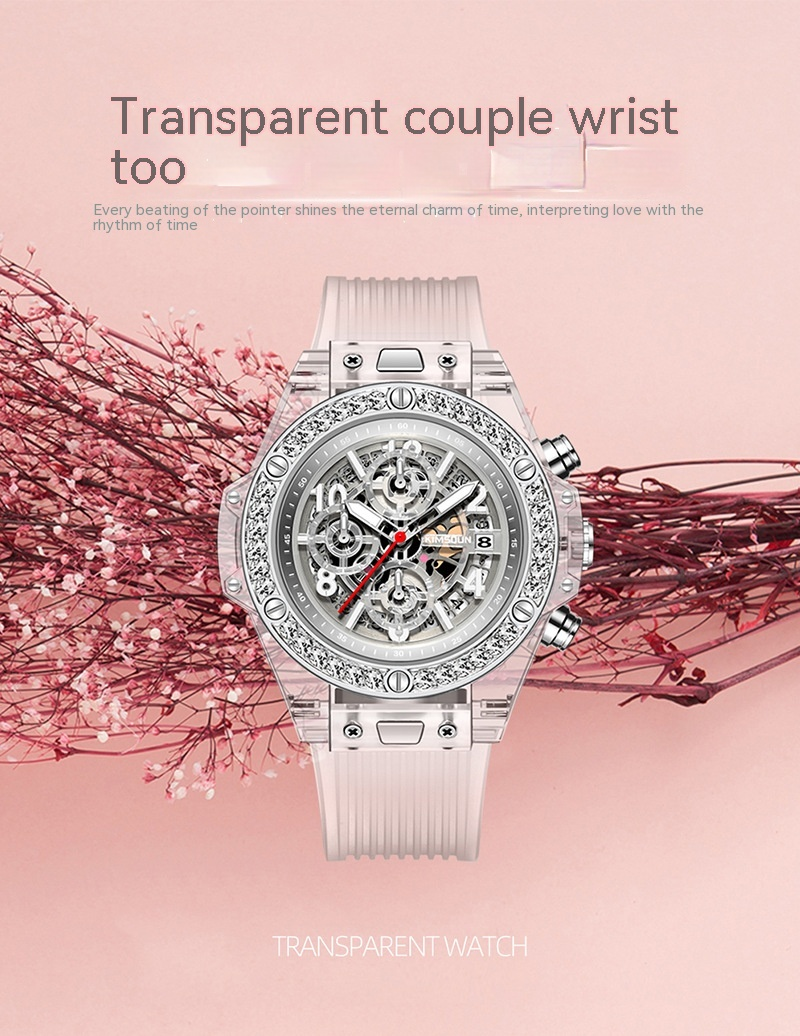 Nuovo orologio Kingston Brand Diamond Set orologio al quarzo trasparente Orologio rosso netto impermeabile Orologio da coppia per uomo e donna Trend_voghion.com