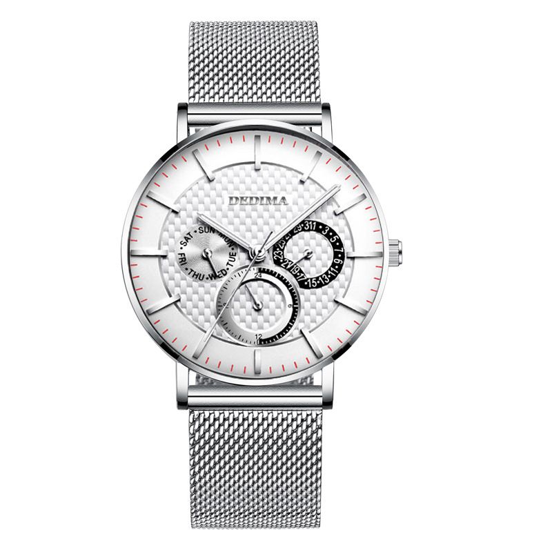 Reloj Detima Fashion ultrafino con tres esferas y seis agujas, multifuncional, con correa de malla de acero_voghion.com