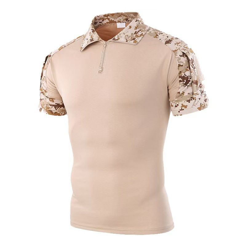 Men's Clothing Patchwork Short Sleeve Shirt Casual T-Shirt With Collar Breathable Cotton Blend Loose Fit Military Style Fashion For Outdoor Daily_voghion.com