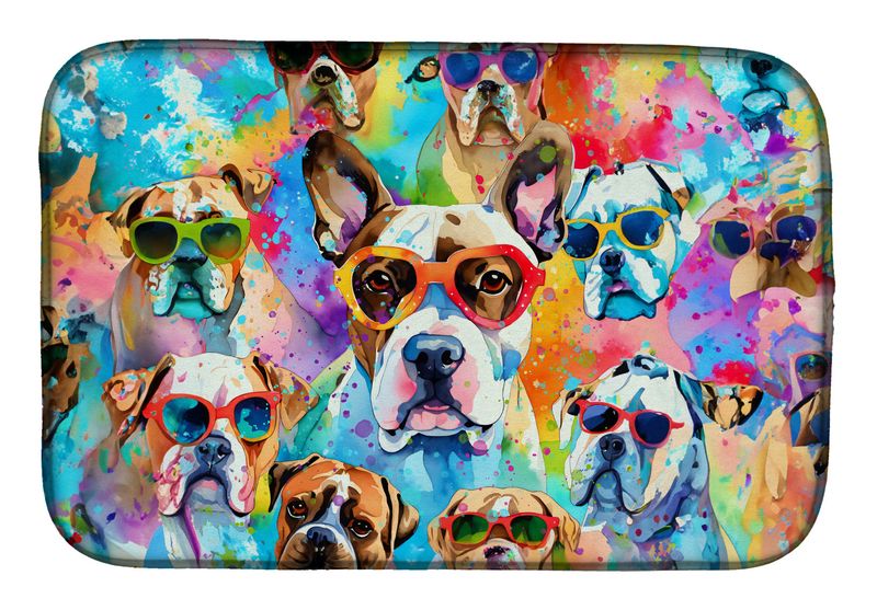 Boxer Hippie Dawg Dish Drying Mat Absorbent Dish Drying Mat Pad for Kitchen Counter Dish Drainer Mat for Countertop, 14 x 21", Multicolor_voghion.com