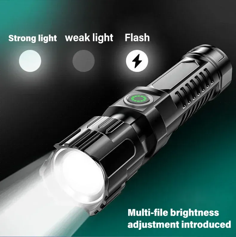 High Strong Power Led Flashlights 2000LM Tactical Torch With Display Light USB Charging Camping Fishing Emergency Zoom Lantern_voghion.com
