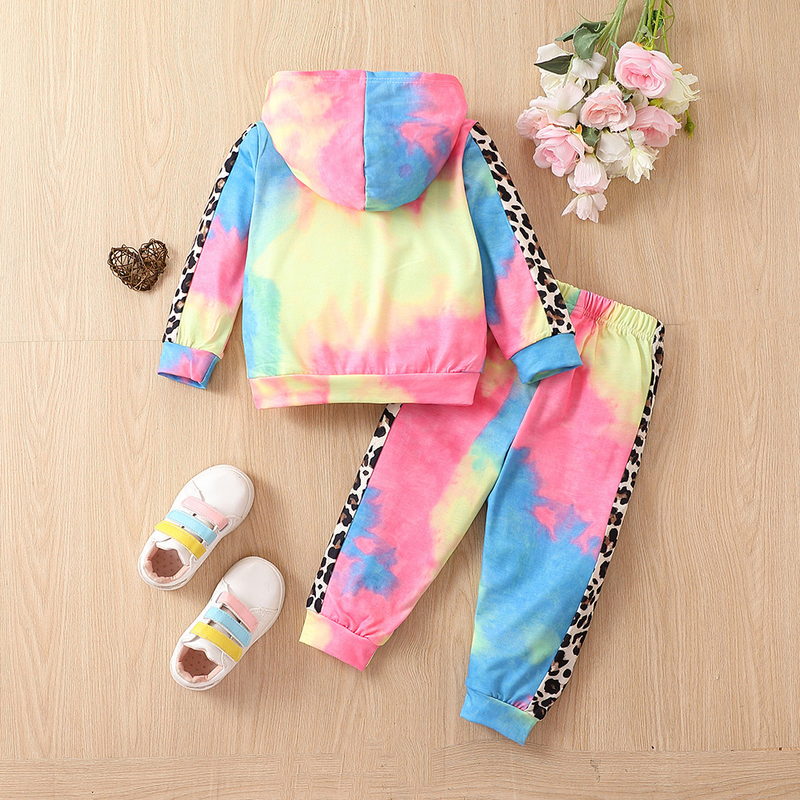 Mother&Kids Letter combinazione tie-dye con felpa con cappuccio in due pezzi alla moda per bambini_voghion.com
