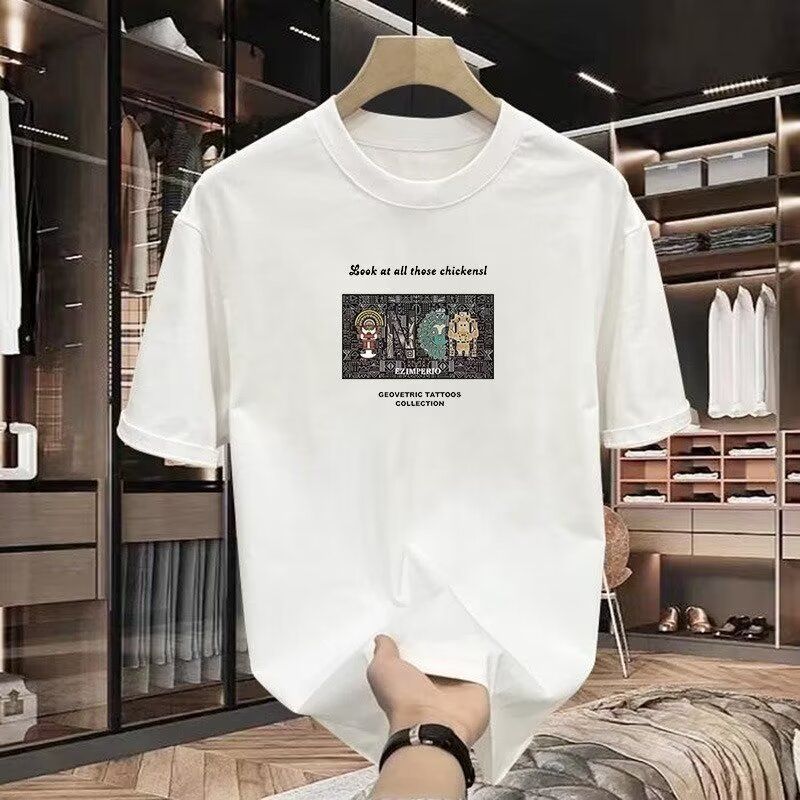 Men's Clothing Summer heavyweight cotton short sleeved T shirt men's trendy brand ins loose casual round neck printed T shirt trendy half sleeve_voghion.com