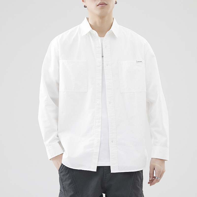 Camisa de manga comprida minimalista para trabalho masculina, nova jaqueta versátil para jovens na primavera_voghion.com